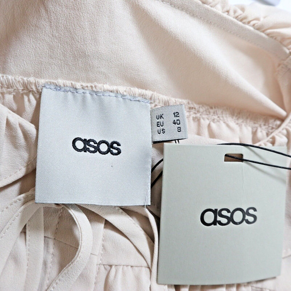 NWT ASOS US 8 Ruffle Tie Neck Blouse Long Sleeve Cream - Picture 8 of 9